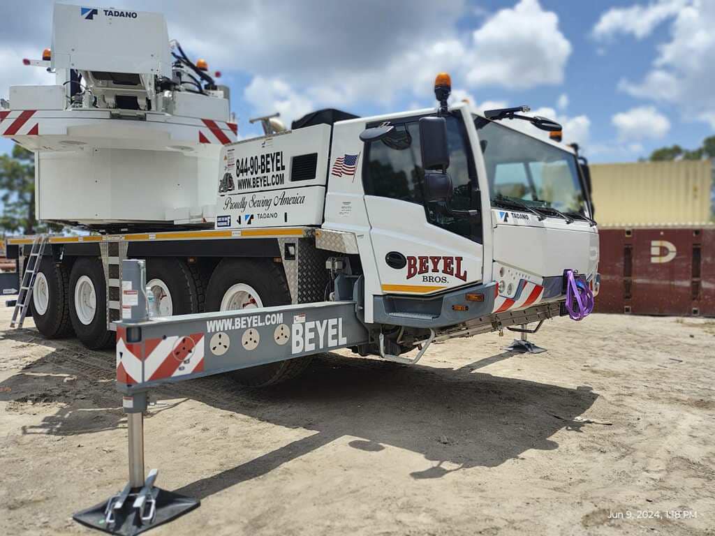 Beyel Brothers all-terrain crane rigged in the yard